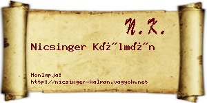 Nicsinger Kálmán névjegykártya